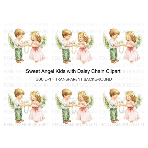 Sweet Angel Children Daisy Chain Clipart Bundle