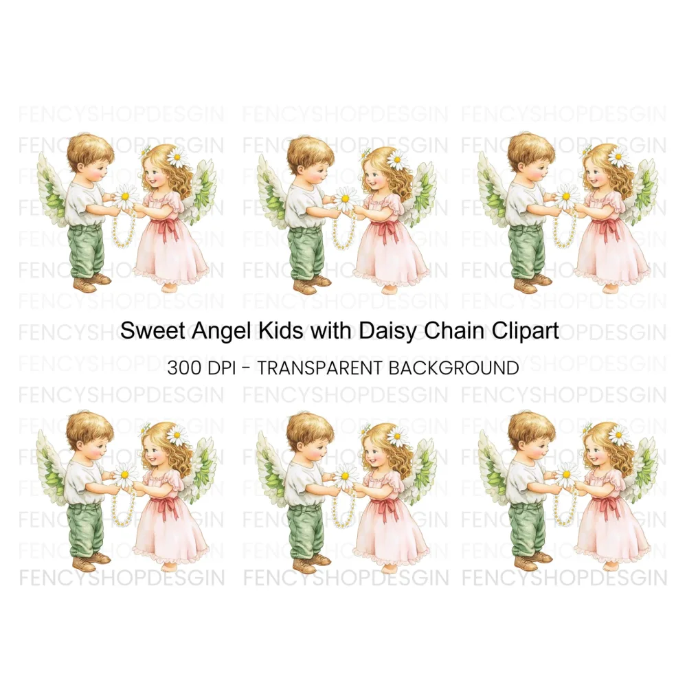 Sweet Angel Children Daisy Chain Clipart Bundle