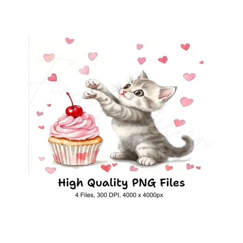 Cute Kittens with Valentine Cupcakes Clipart Bundle