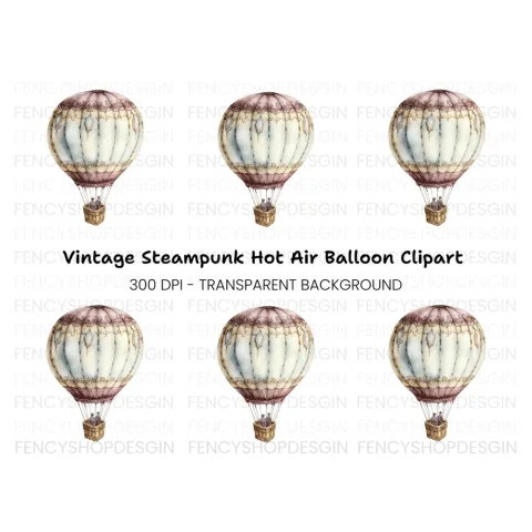 Vintage Hot Air Balloon Clipart Bundle