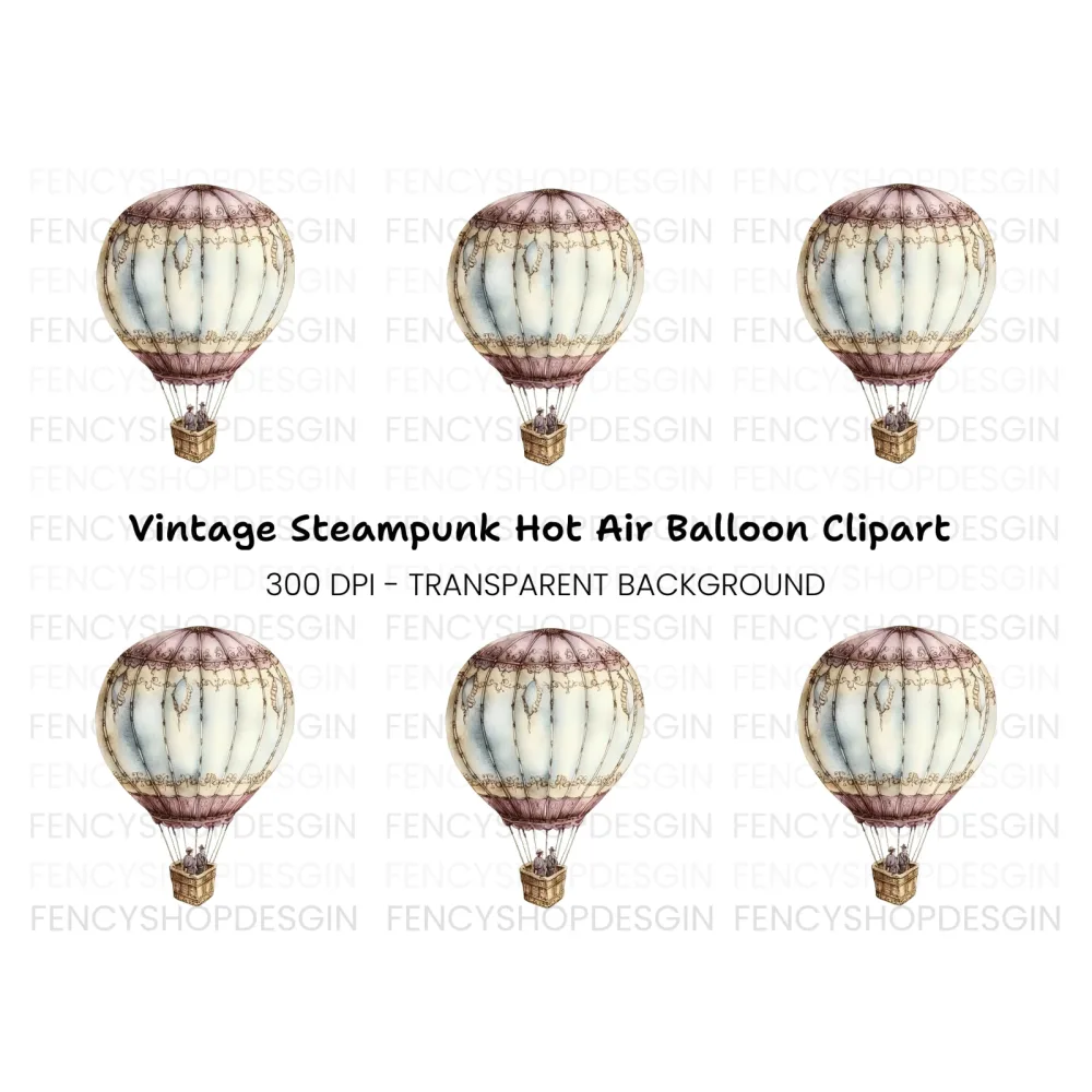 Vintage Hot Air Balloon Clipart Bundle