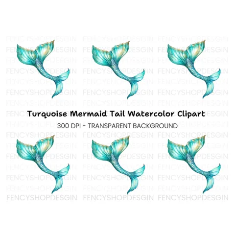 Teal and Gold Mermaid Tail Clipart Bundle