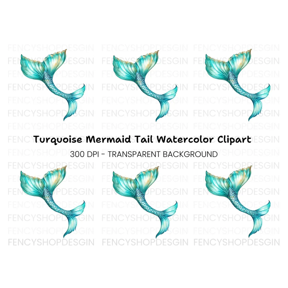Teal and Gold Mermaid Tail Clipart Bundle
