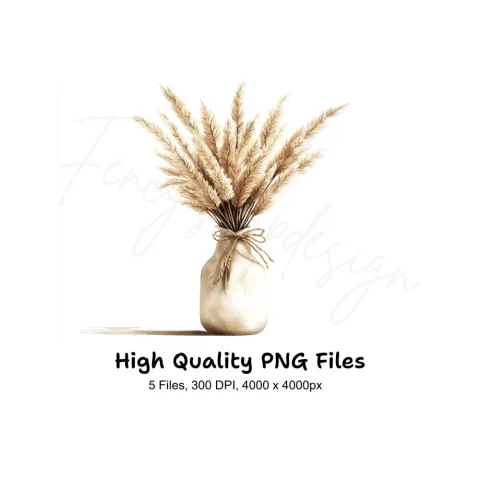 Boho Pampas Grass Clipart Bundle