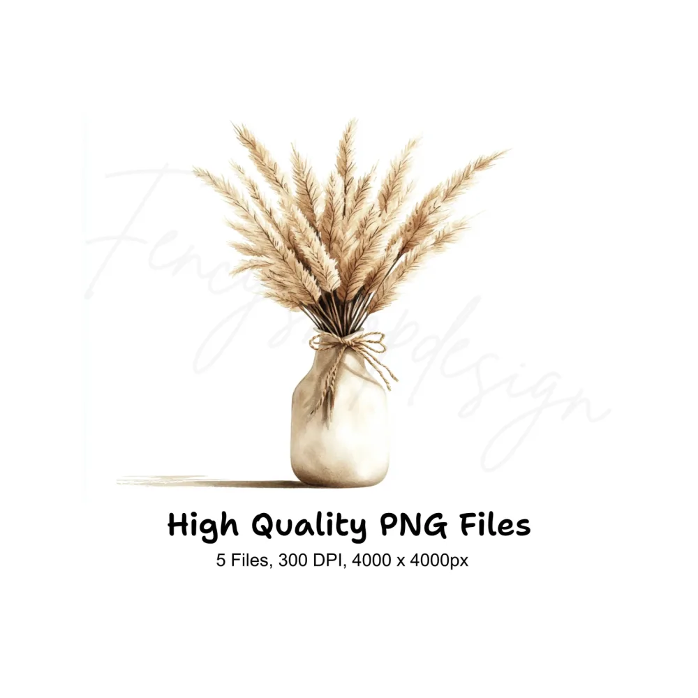 Boho Pampas Grass Clipart Bundle