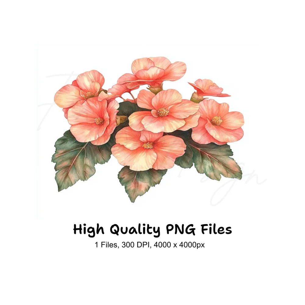 Peach Begonia Flower Clipart Bundle