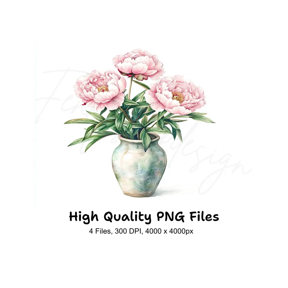 Peony Arrangements in Vases Clipart Bundle