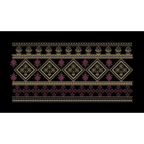 Geometric Diamond Lattice and Floral Panel Embroidery Design