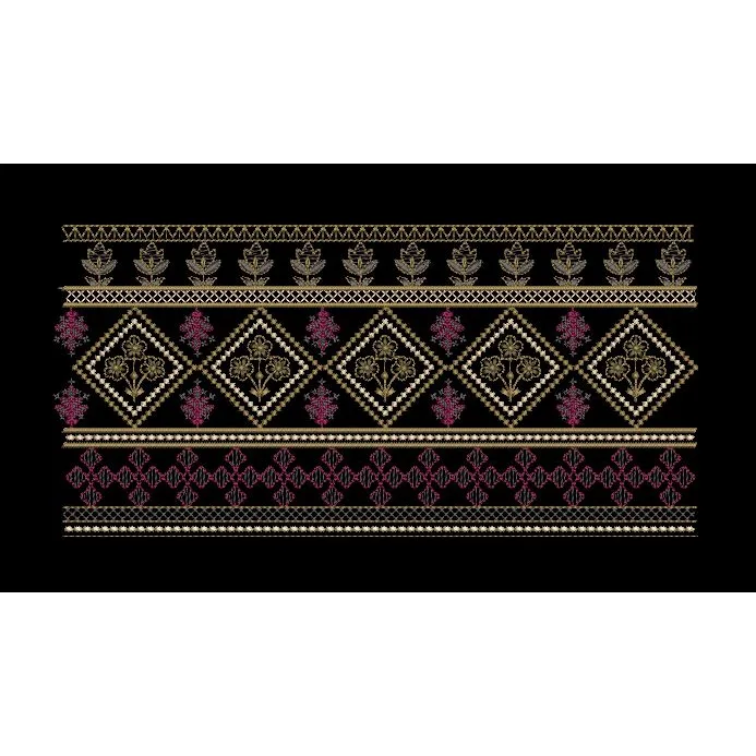 Geometric Diamond Lattice and Floral Panel Embroidery Design