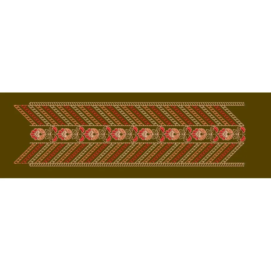 Diagonal Striped Floral Band Border Embroidery Design