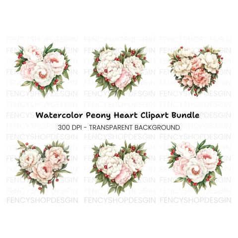 Peony Heart Clipart Bundle