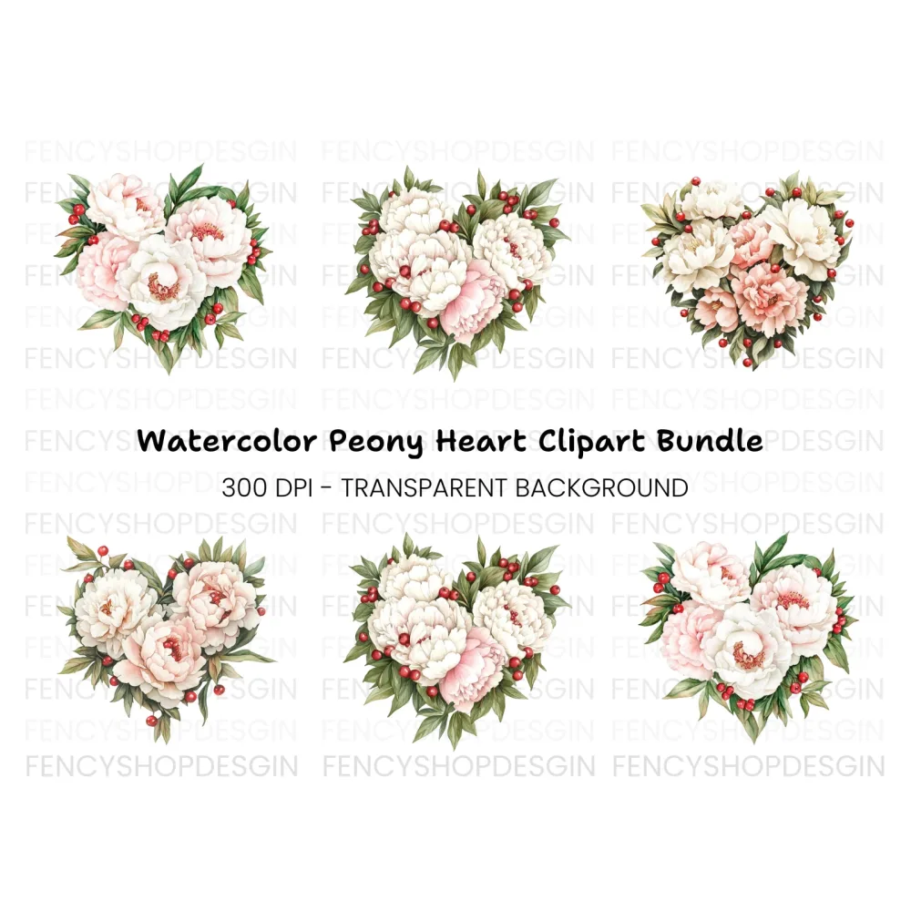 Peony Heart Clipart Bundle