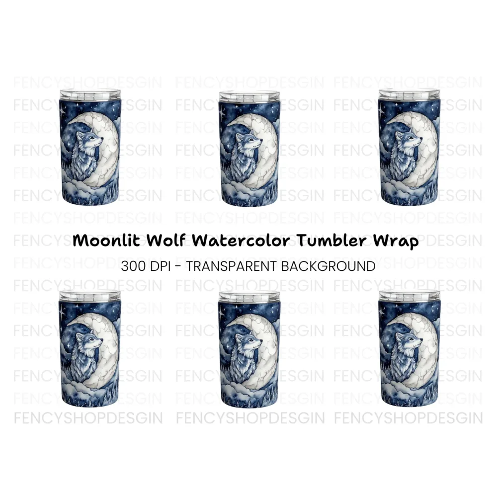 Wolf and Moon Tumbler Clipart Bundle
