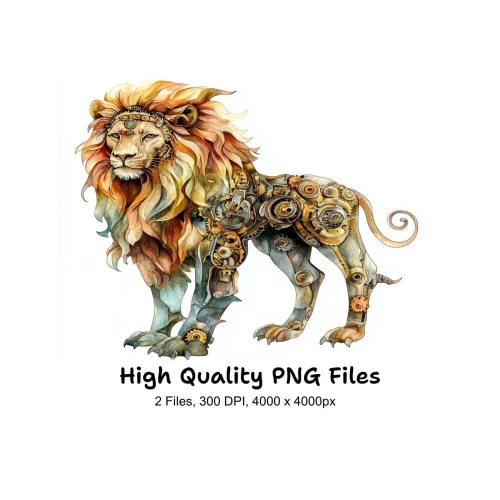 Intricate Steampunk Lion Clipart Bundle