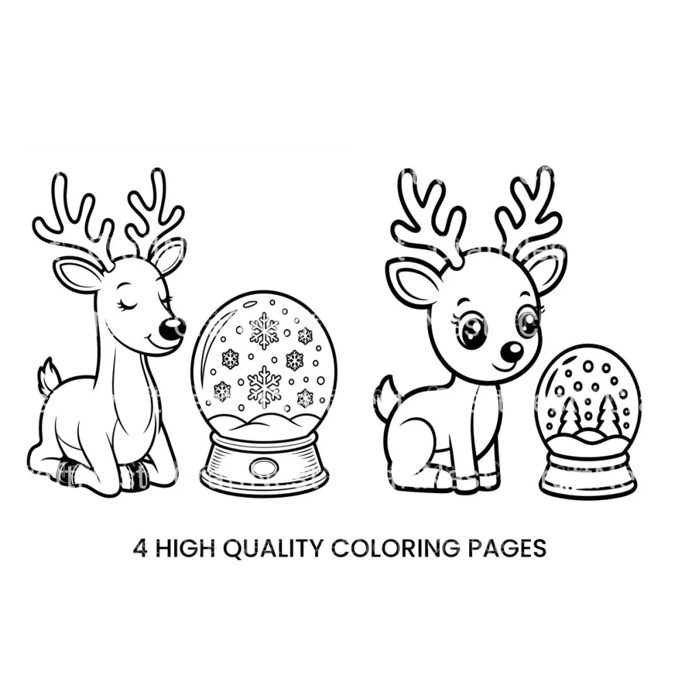 Cute Reindeer and Snow Globe Coloring Books