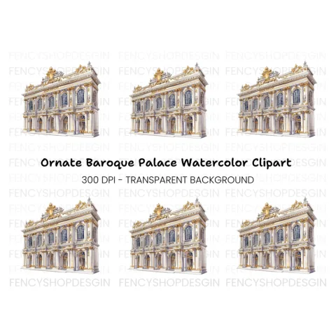 Ornate Baroque Palace Building Clipart Bundle
