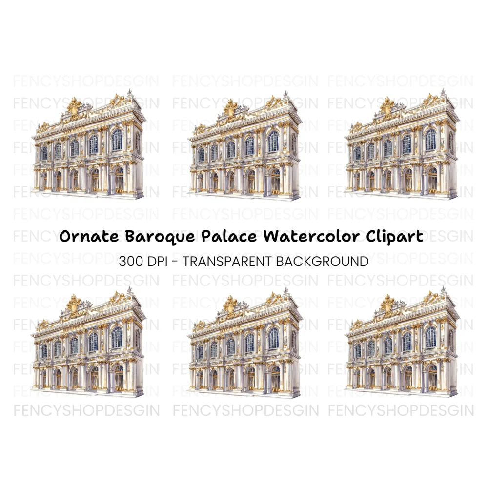 Ornate Baroque Palace Building Clipart Bundle