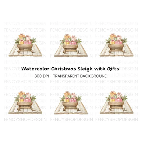 Christmas Sleigh with Gifts Clipart Bundle