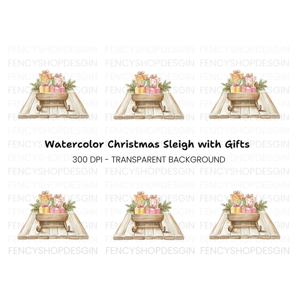 Christmas Sleigh with Gifts Clipart Bundle