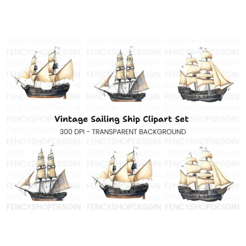 Vintage Pirate Ships Clipart Bundle