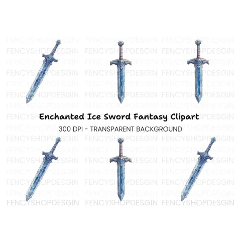 Fantasy Ice Sword Clipart Bundle