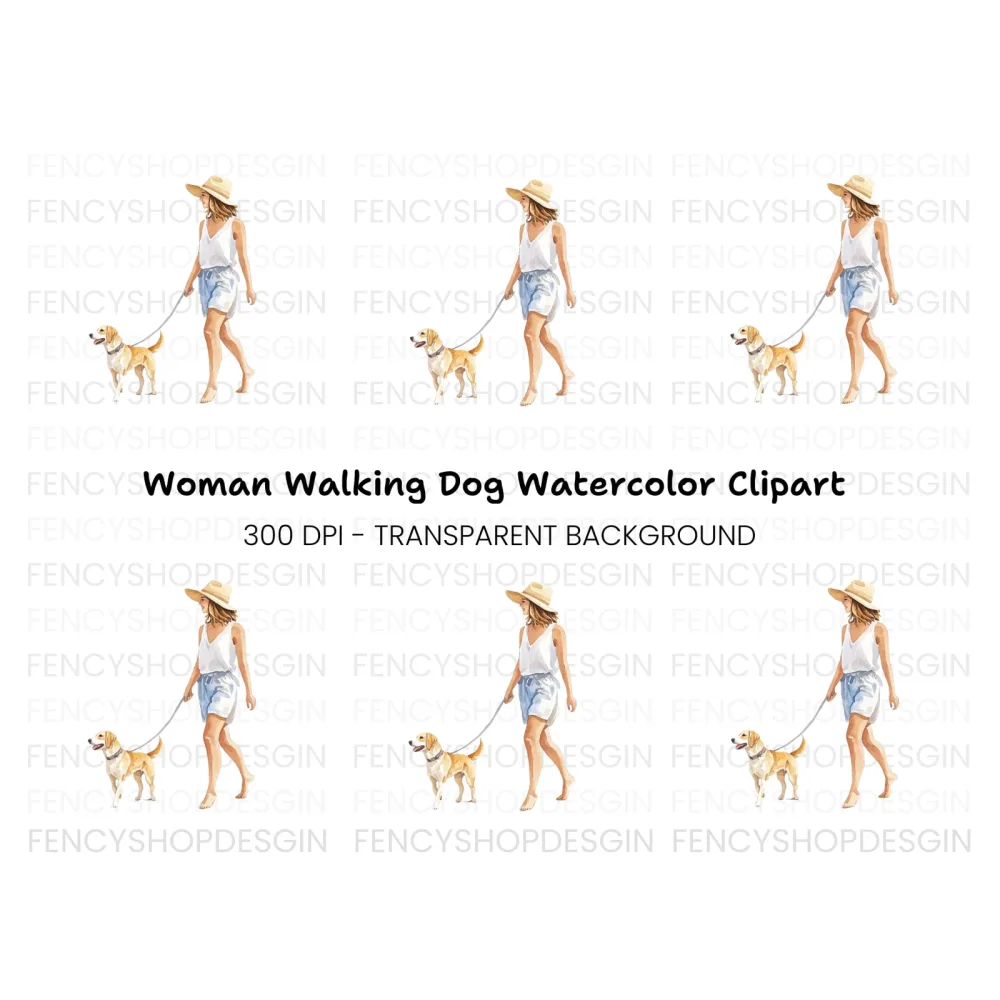 Woman Walking Dog Clipart Bundle