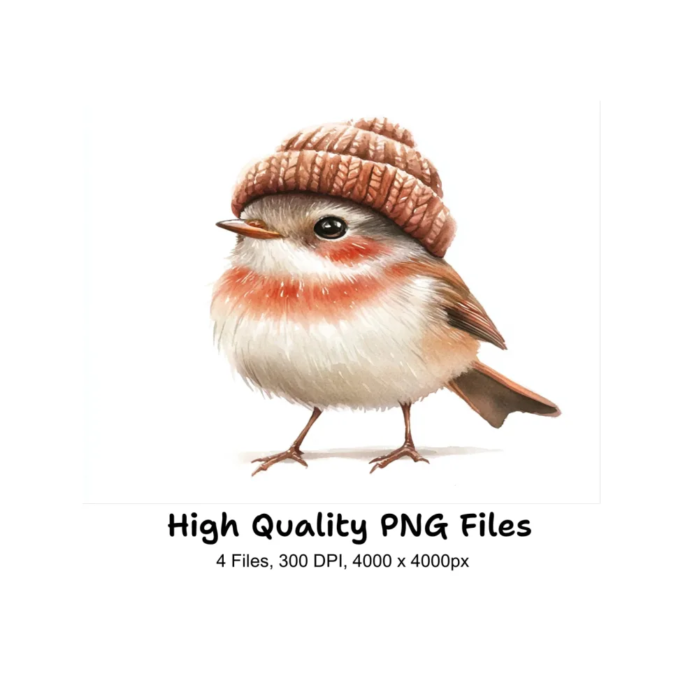 Cute Winter Birds with Knitted Hats Clipart Bundle