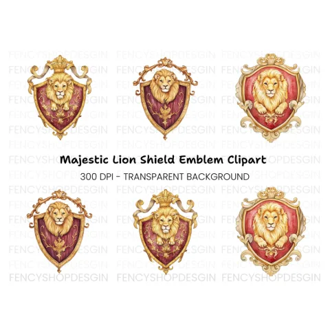Royal Lion Shield Emblems Clipart Bundle