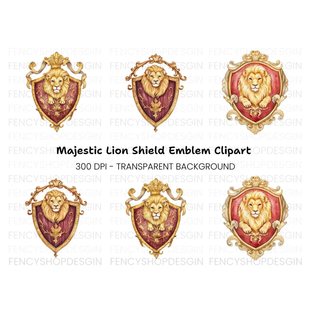 Royal Lion Shield Emblems Clipart Bundle