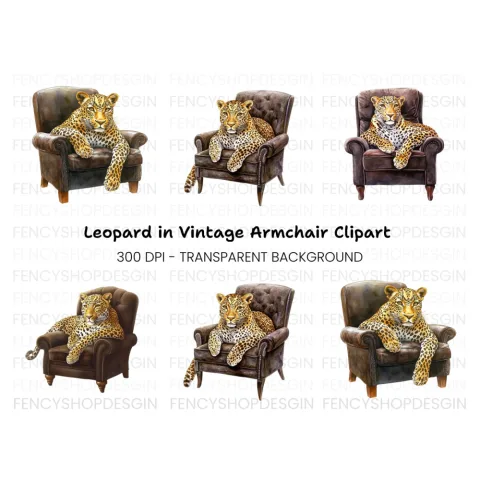 Leopard in Armchair Clipart Bundle