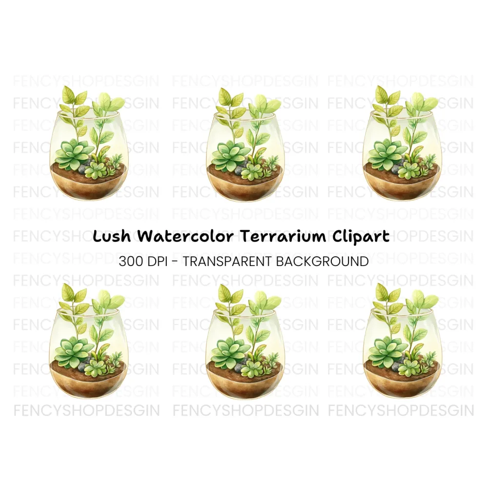 Succulent Terrarium Clipart Bundle