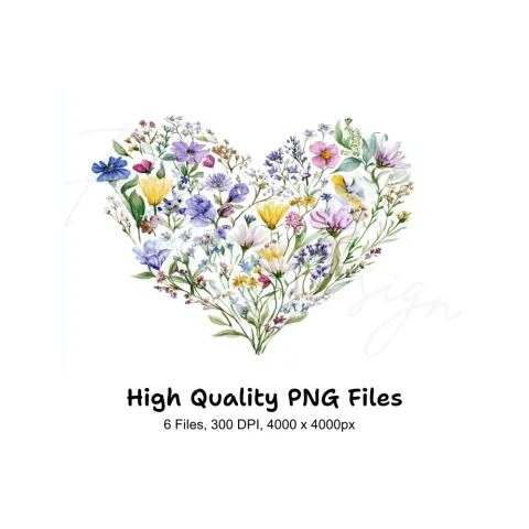 Wildflower Heart Clipart Bundle