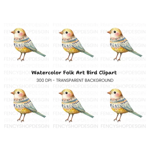 Colorful Folk Bird Clipart Bundle