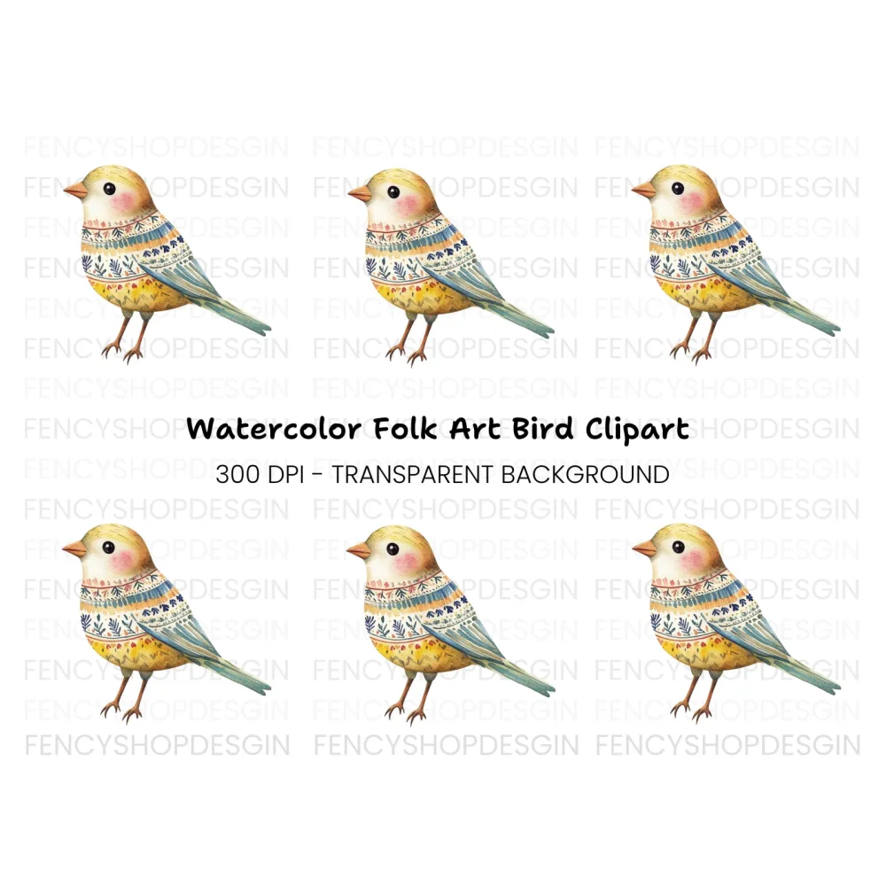 Colorful Folk Bird Clipart Bundle