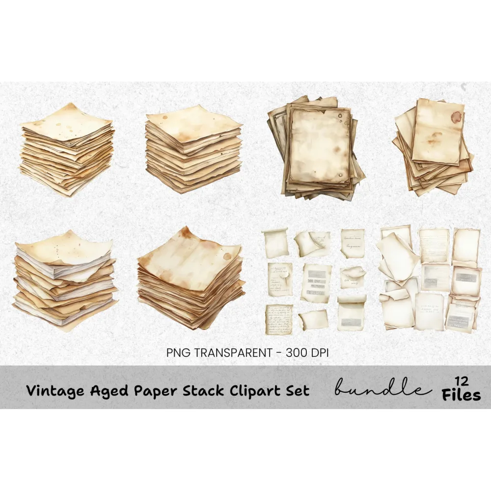 Vintage Aged Stack Clipart Bundle