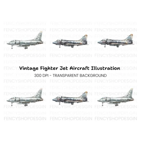 Vintage Military Jet Aircraft Clipart Bundle