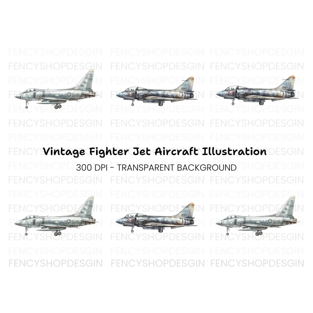 Vintage Military Jet Aircraft Clipart Bundle
