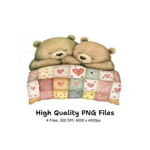 Cute Sleeping Bear Couple Clipart Bundle