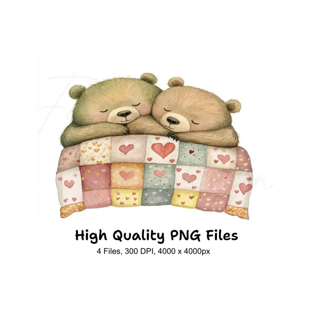 Cute Sleeping Bear Couple Clipart Bundle