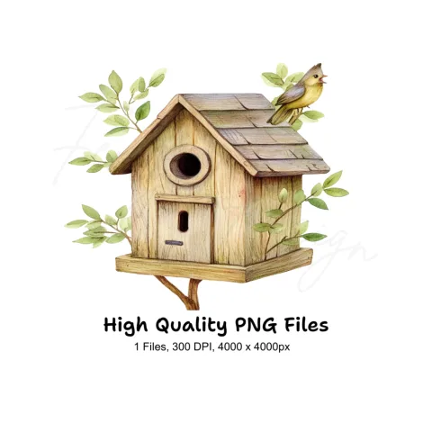 Birdhouse with Singing Bird Clipart Bundle