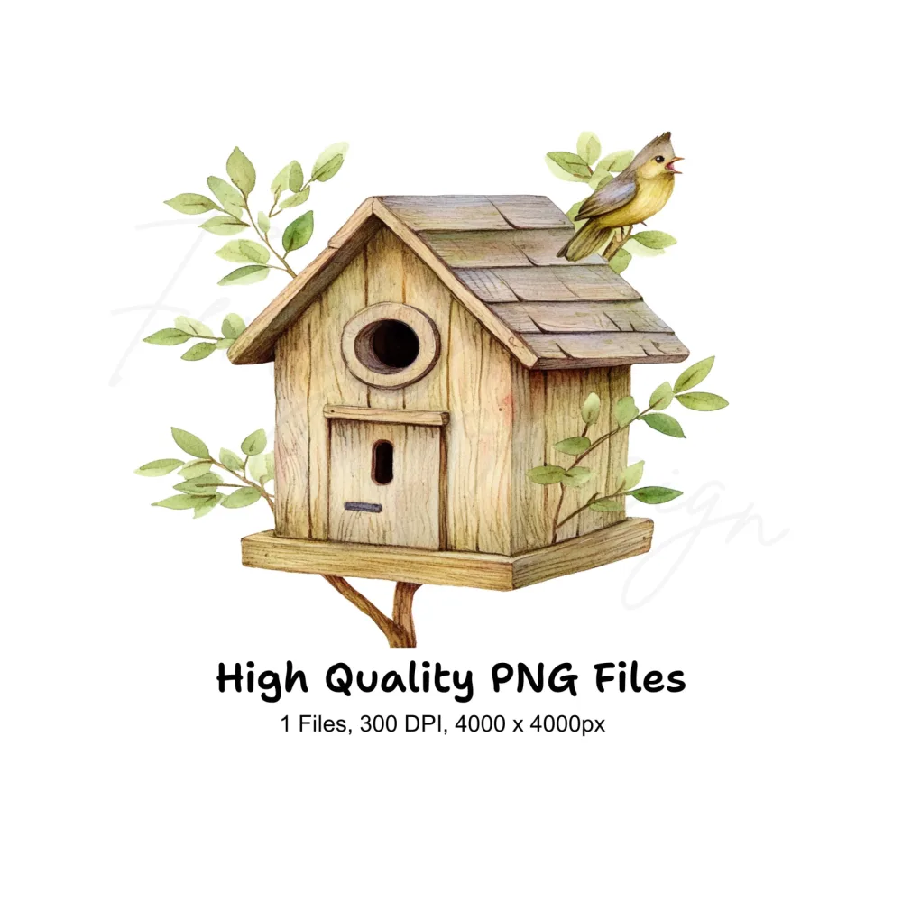 Birdhouse with Singing Bird Clipart Bundle