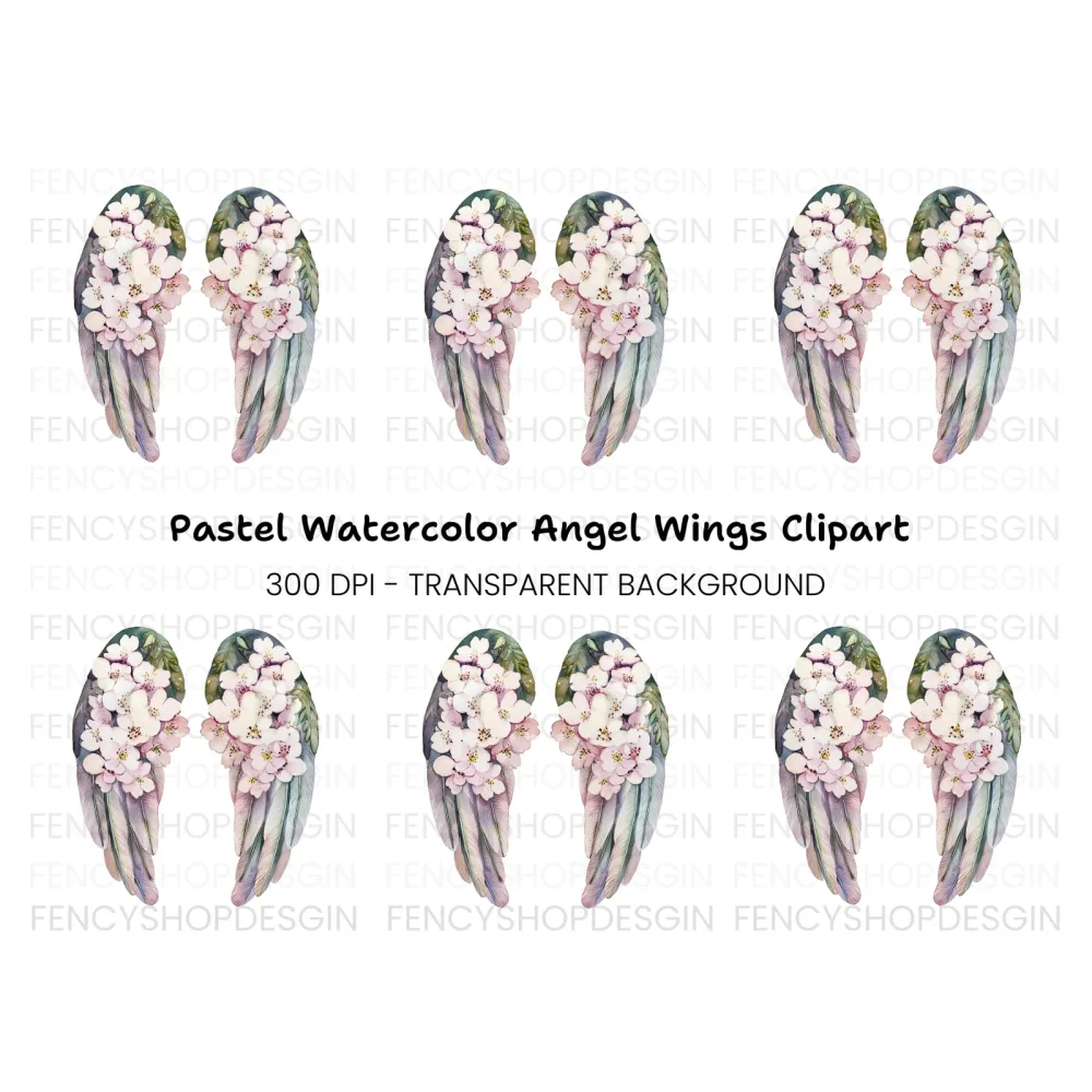 Floral Angel Wings Clipart Bundle