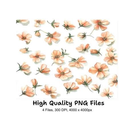 Delicate Peach Floral Clipart Bundle