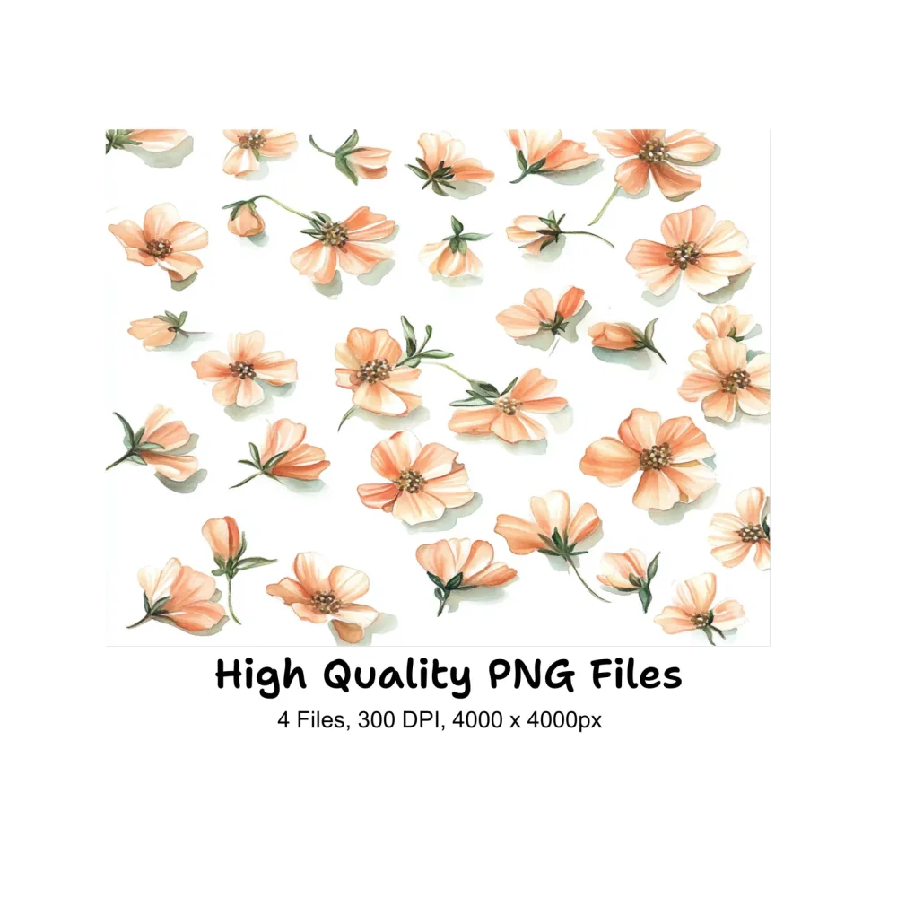 Delicate Peach Floral Clipart Bundle