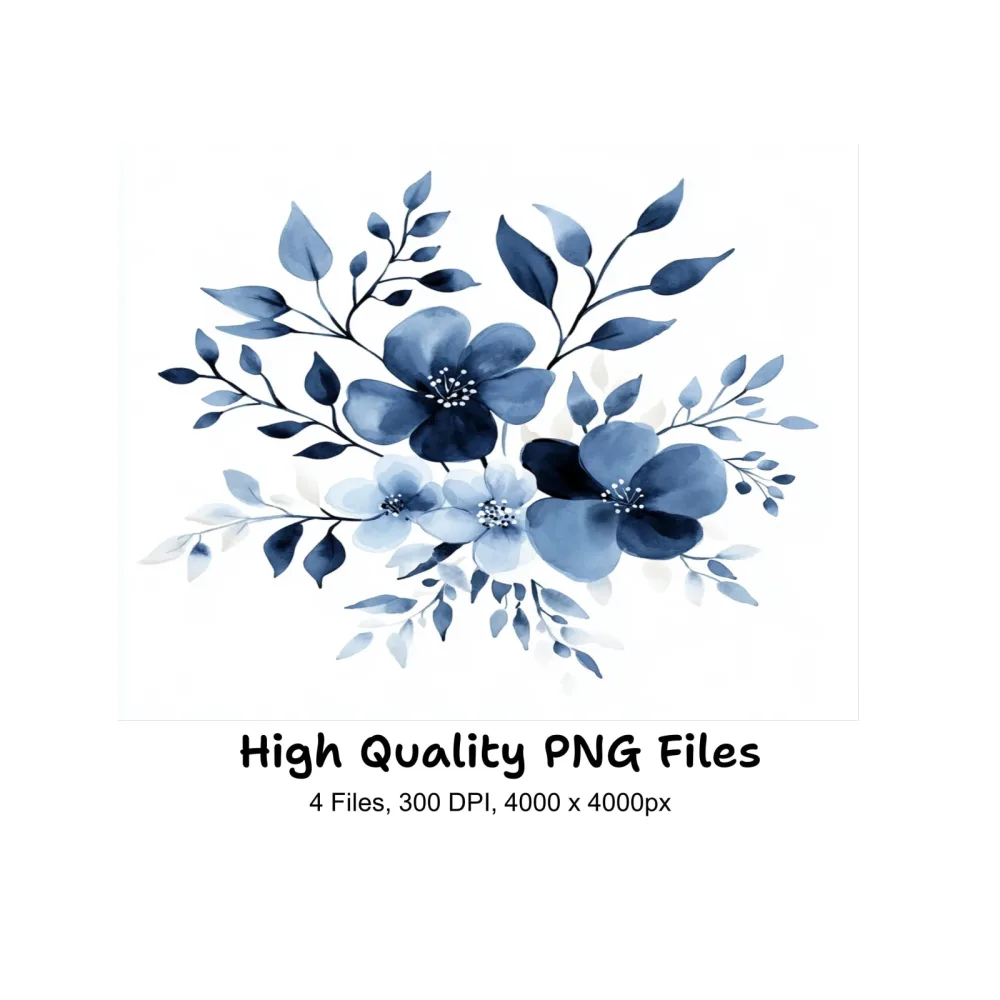 Elegant Blue Floral Clipart Bundle