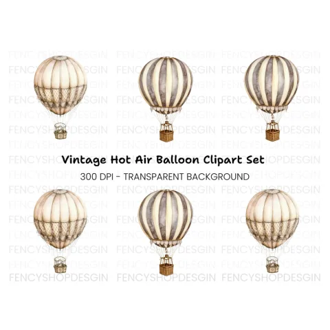 Vintage Hot Air Balloon Clipart Bundle