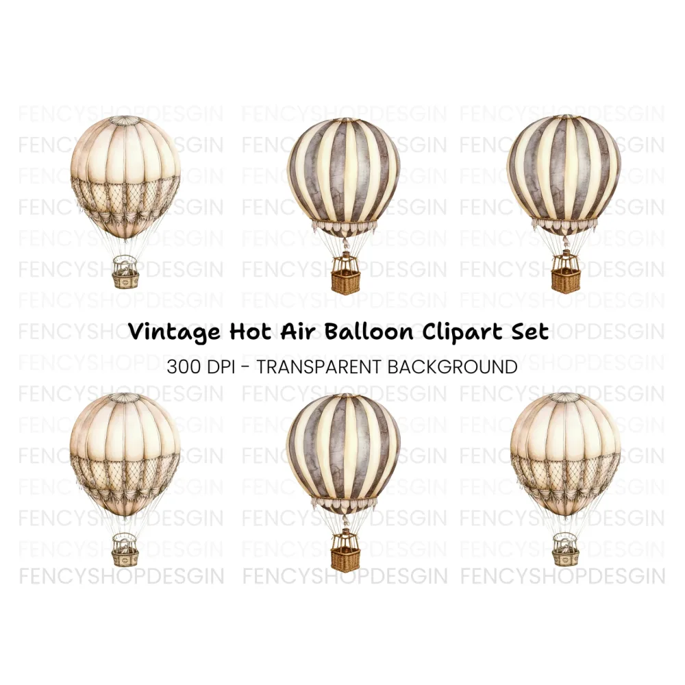 Vintage Hot Air Balloon Clipart Bundle