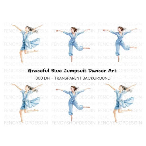 Graceful Dancer in Blue Jumpsuit Clipart Bundle