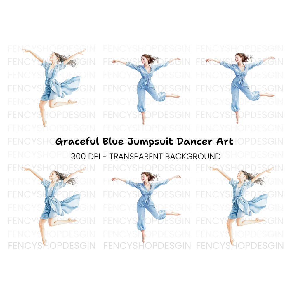 Graceful Dancer in Blue Jumpsuit Clipart Bundle