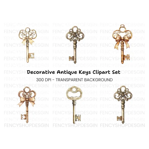 Ornate Decorative Keys Clipart Bundle
